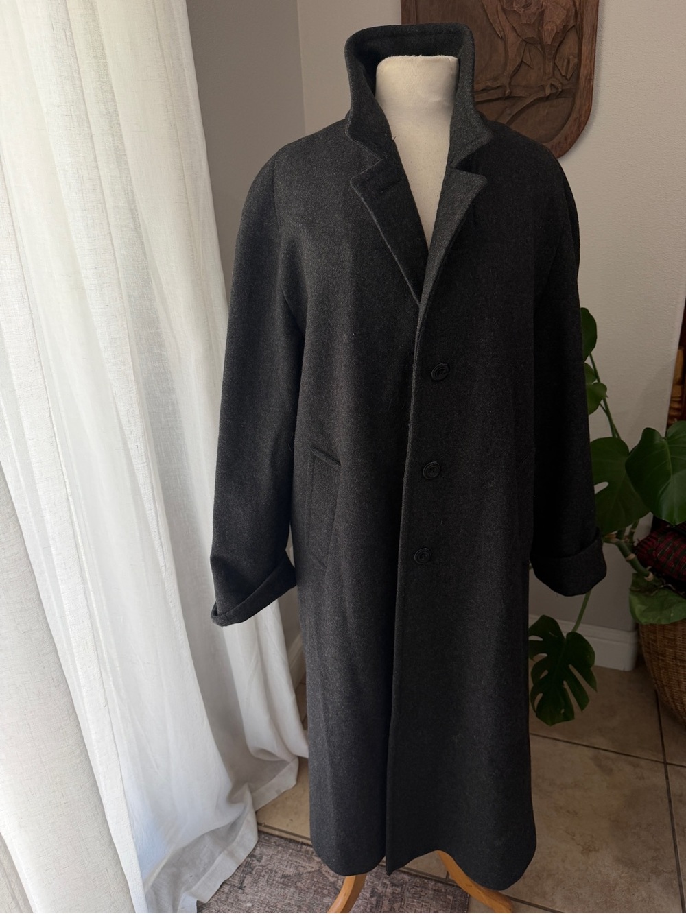 Vintage J.G. Hook Women’s XL Charcoal Wool Long Coat Made in USA